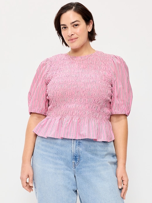Image number 7 showing, Smocked Puff Sleeve Peplum Top