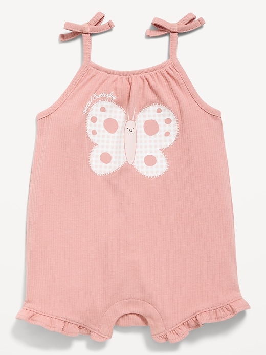 Image number 1 showing, Tie-Strap Graphic One-Piece Romper for Baby