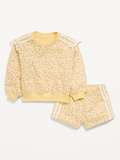 Printed Long-Sleeve Sweatshirt and Shorts Set for Toddler Girls