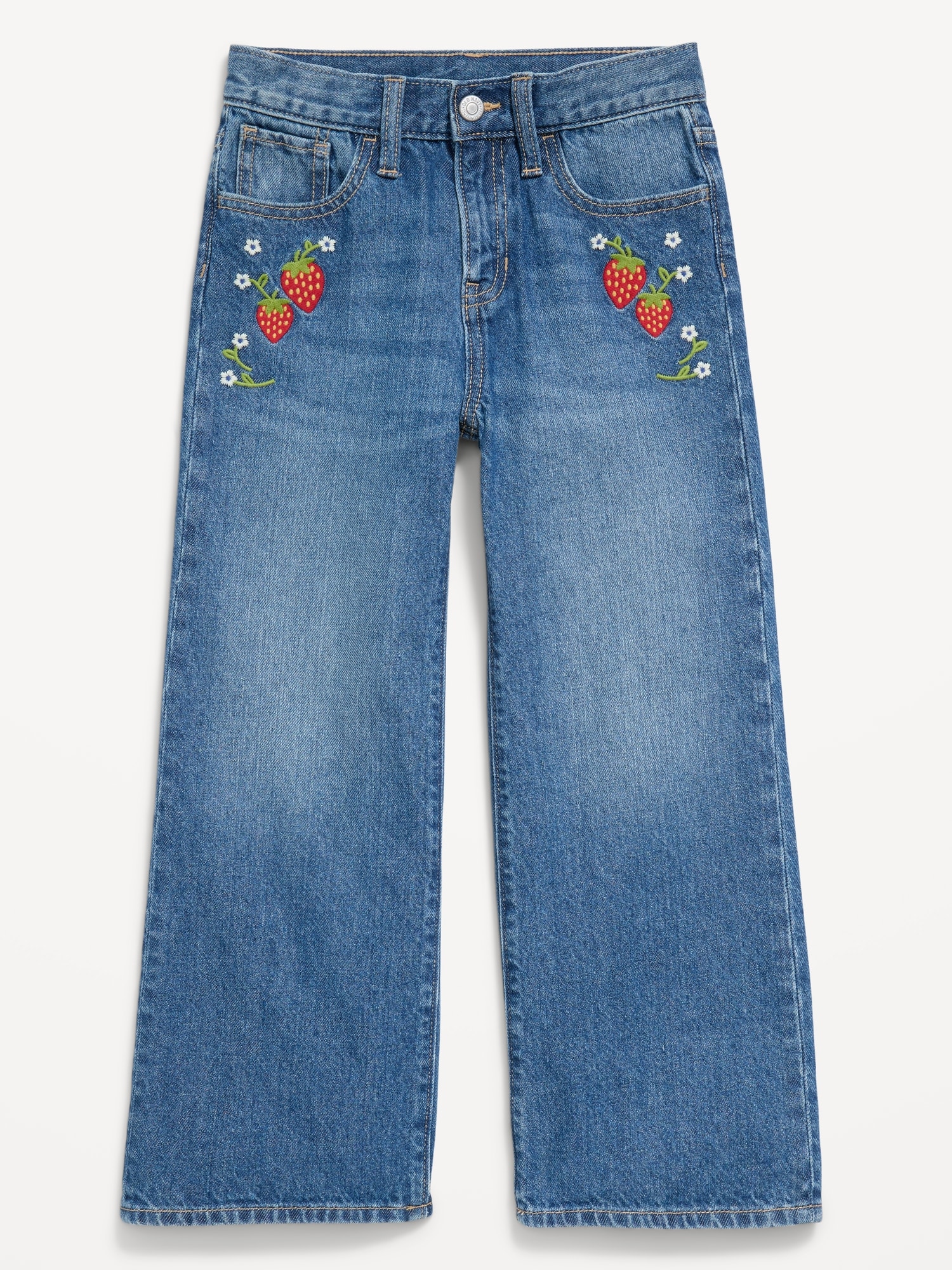 High-Waisted Baggy Embroidered Wide-Leg Jeans for Girls
