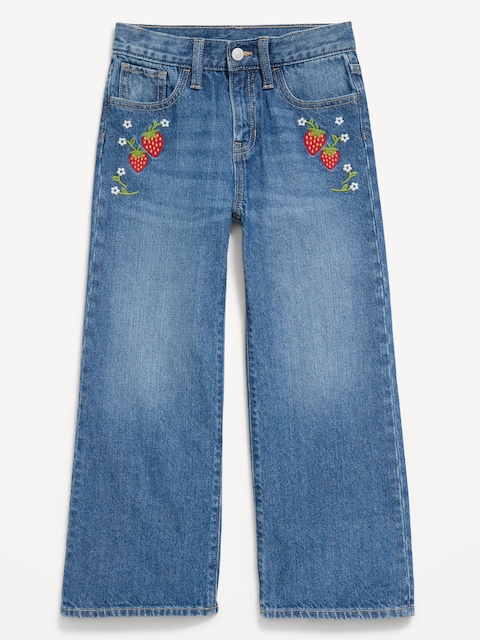 High-Waisted Baggy Embroidered Wide-Leg Jeans for Girls