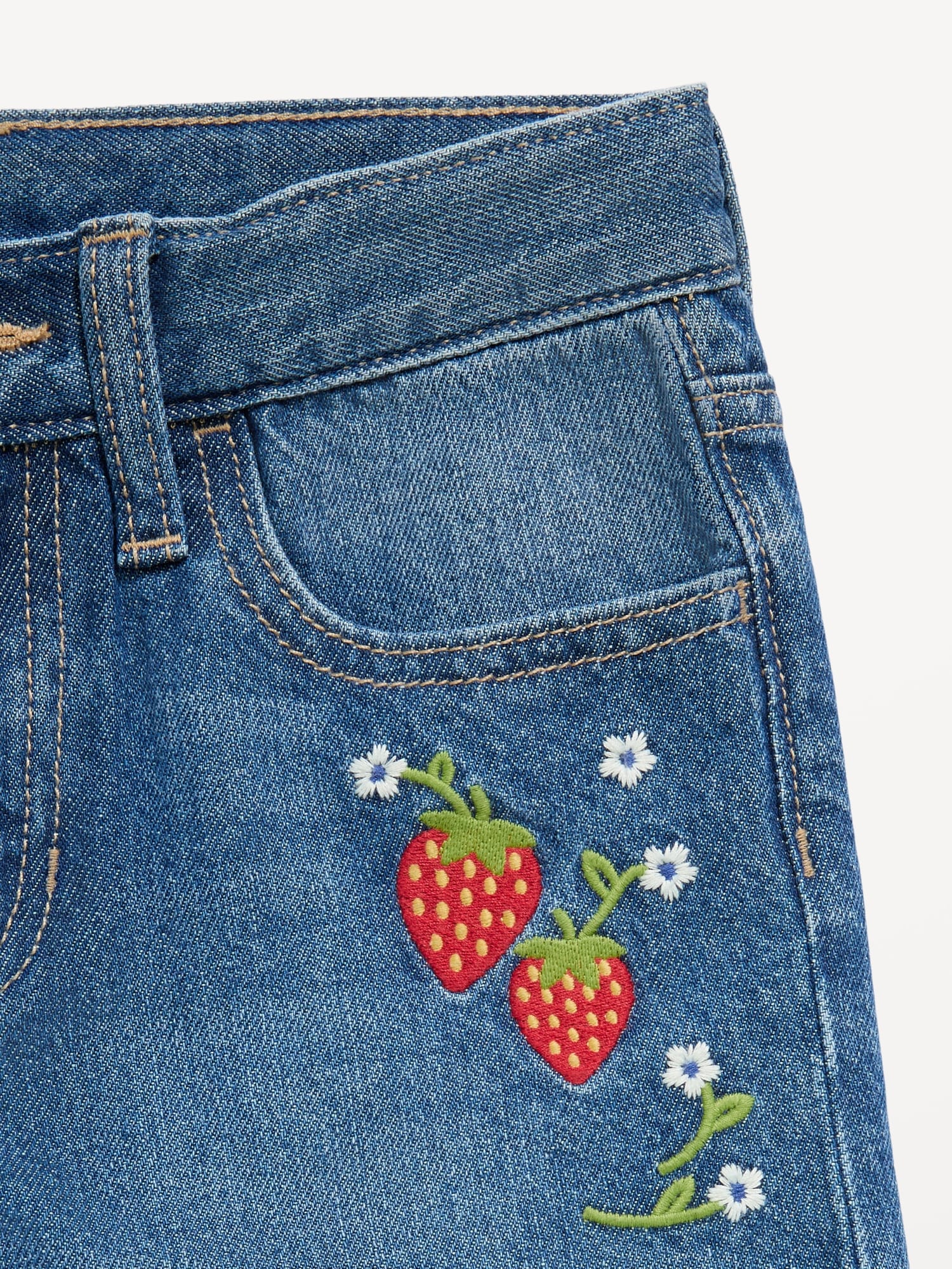 High-Waisted Baggy Embroidered Wide-Leg Jeans for Girls