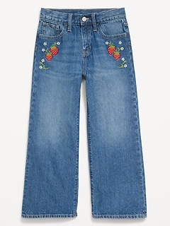 High-Waisted Baggy Embroidered Wide-Leg Jeans for Girls