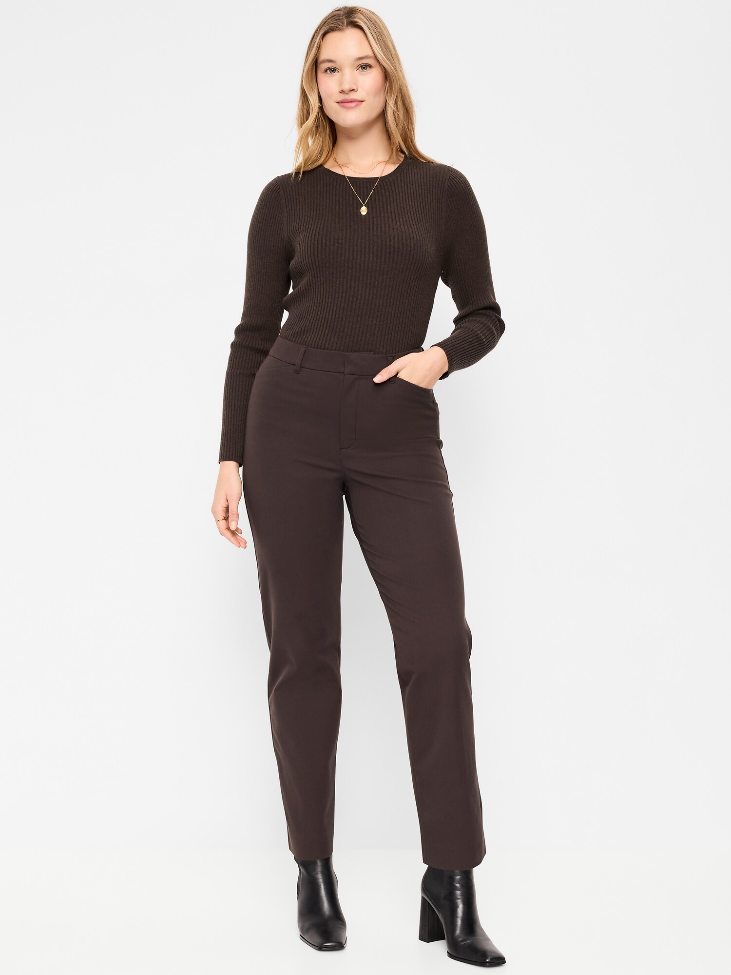 Женские брюки Old Navy High-Waisted Pixie Straight, цвет: Чёрный кофейный — фото 5