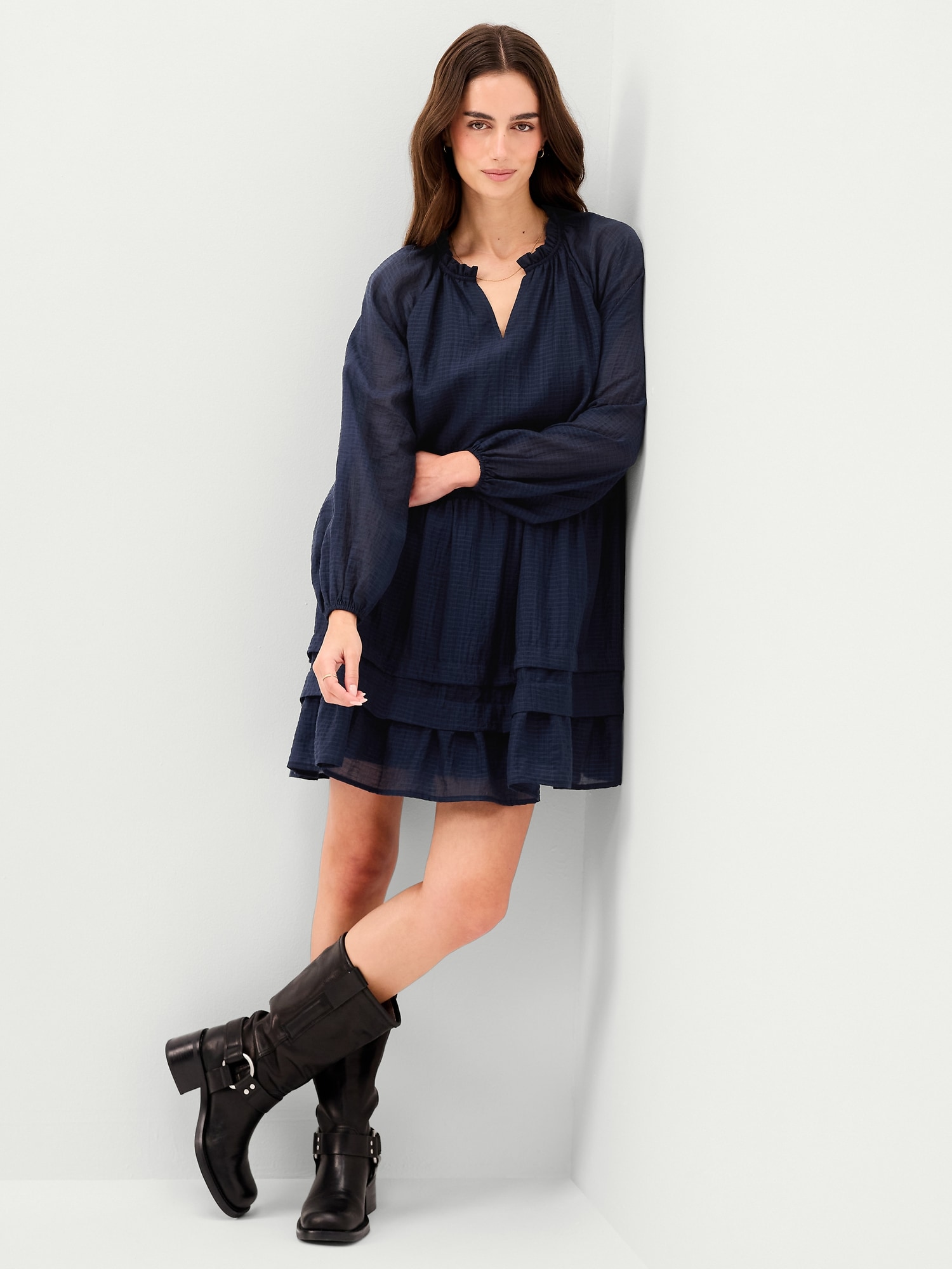 Long-Sleeve Swing Mini Dress