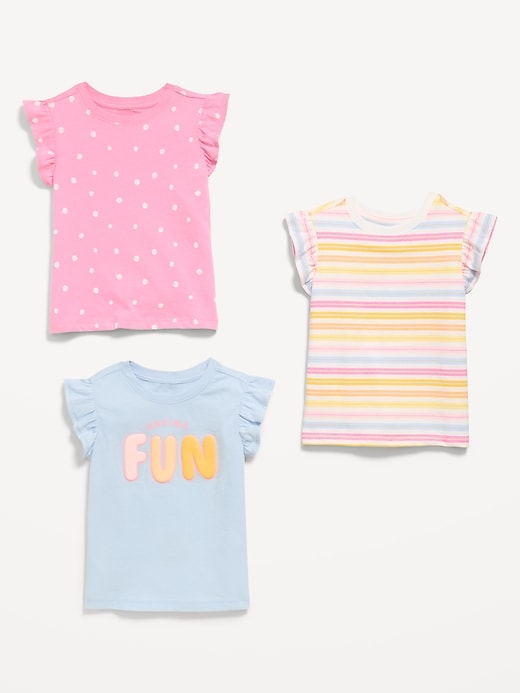 Image number 2 showing, Short Ruffle-Sleeves T-Shirt 3-Pack for Toddler Girls