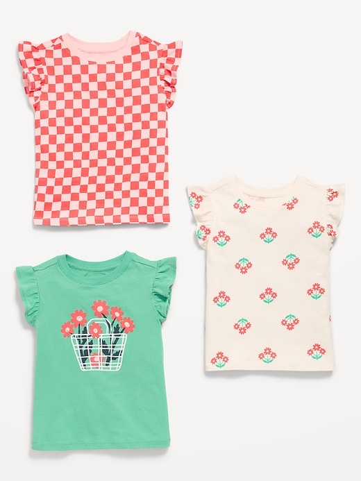 Image number 2 showing, Short Ruffle-Sleeves T-Shirt 3-Pack for Toddler Girls