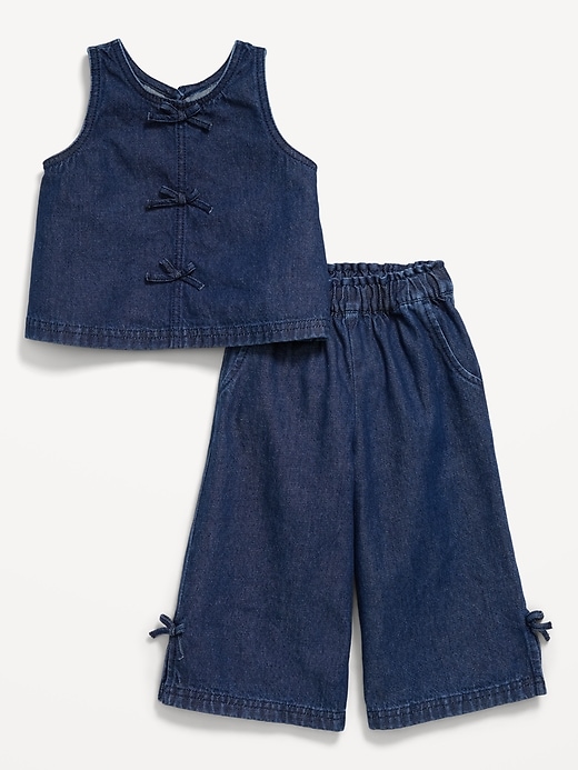 Image number 2 showing, Sleeveless Bow Jean Top and Pants Set for Toddler Girls