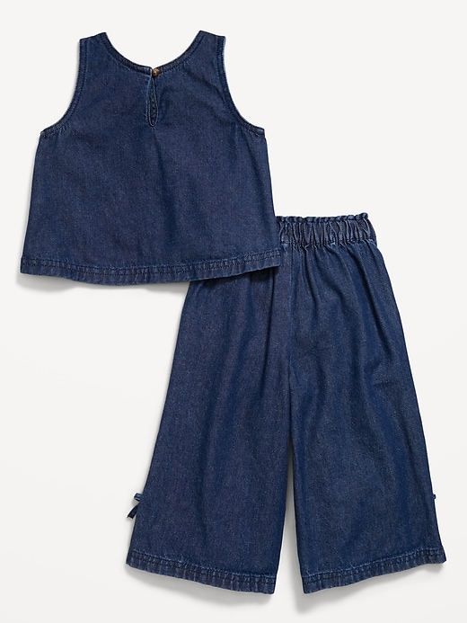 Image number 3 showing, Sleeveless Bow Jean Top and Pants Set for Toddler Girls