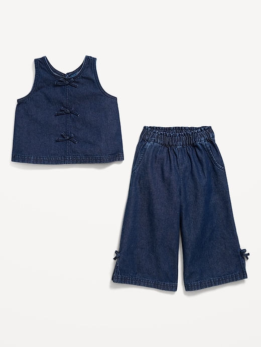 Image number 5 showing, Sleeveless Bow Jean Top and Pants Set for Toddler Girls