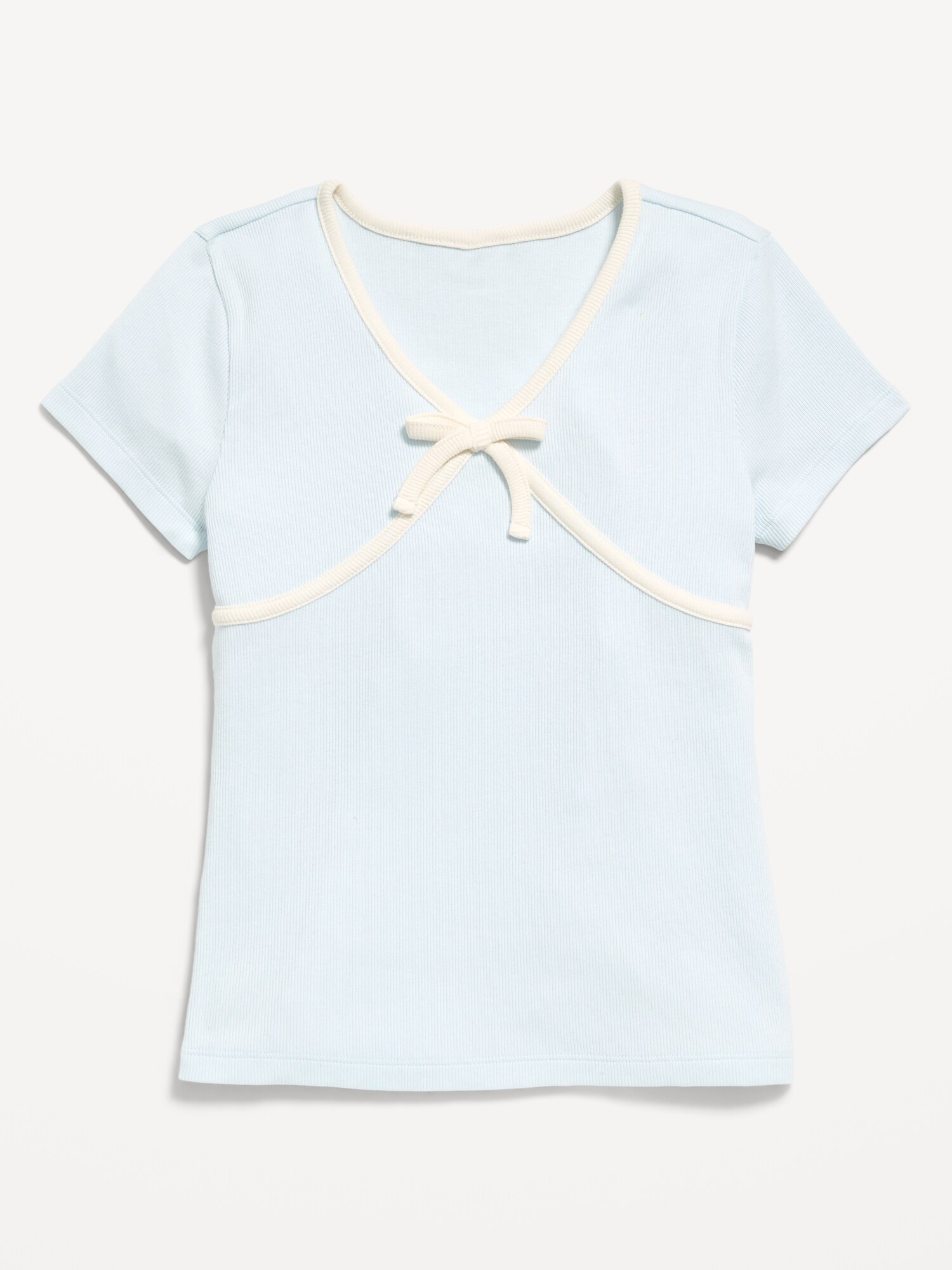 Топ Old Navy Fitted Short-Sleeve Ribbed Bow Top для девочек, цвет: Iced Water — фото 2