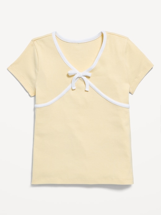Image number 2 showing, Fitted Short-Sleeve Ribbed Bow Top for Girls