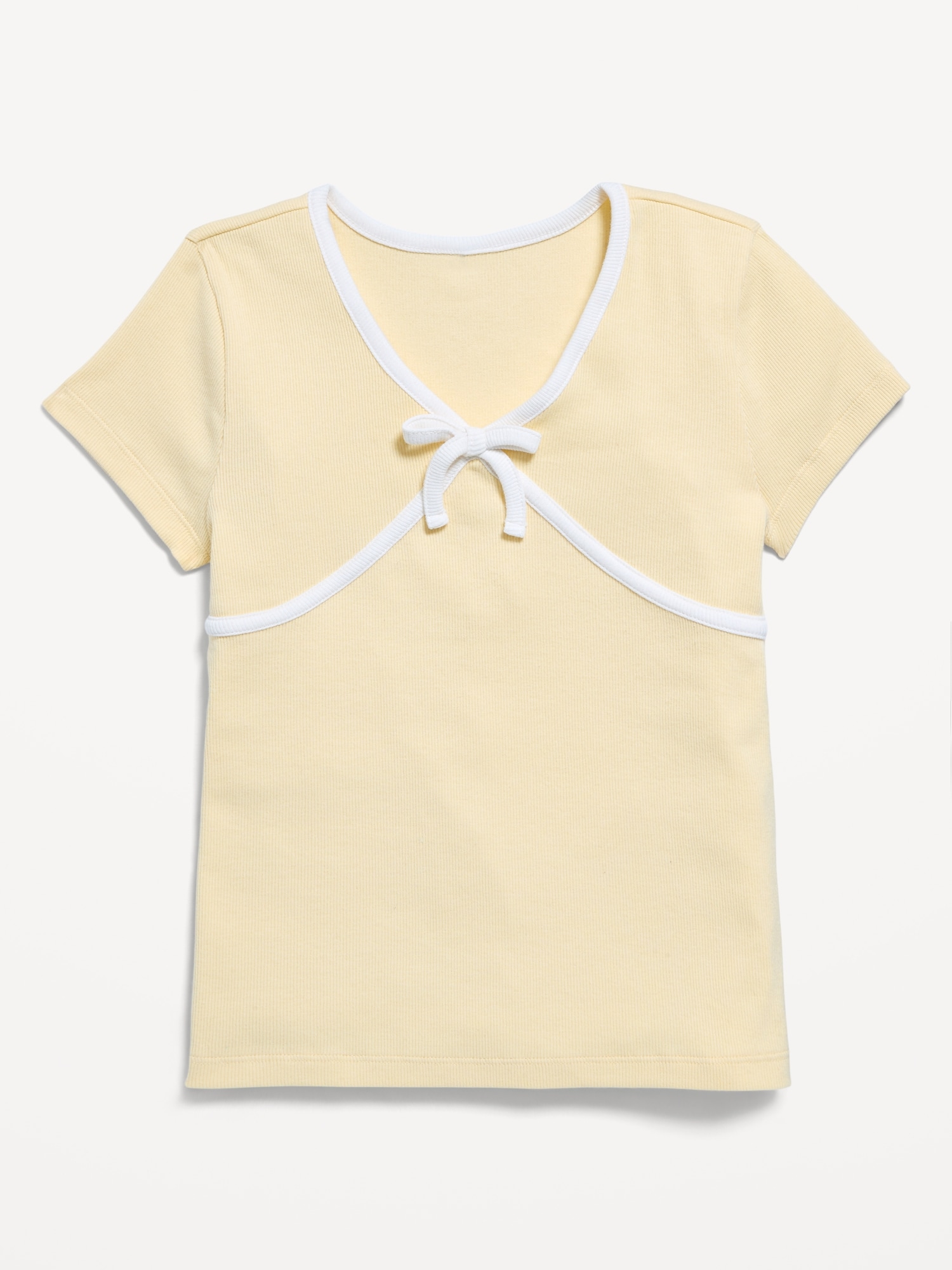 Image number 2 showing, Fitted Short-Sleeve Ribbed Bow Top for Girls