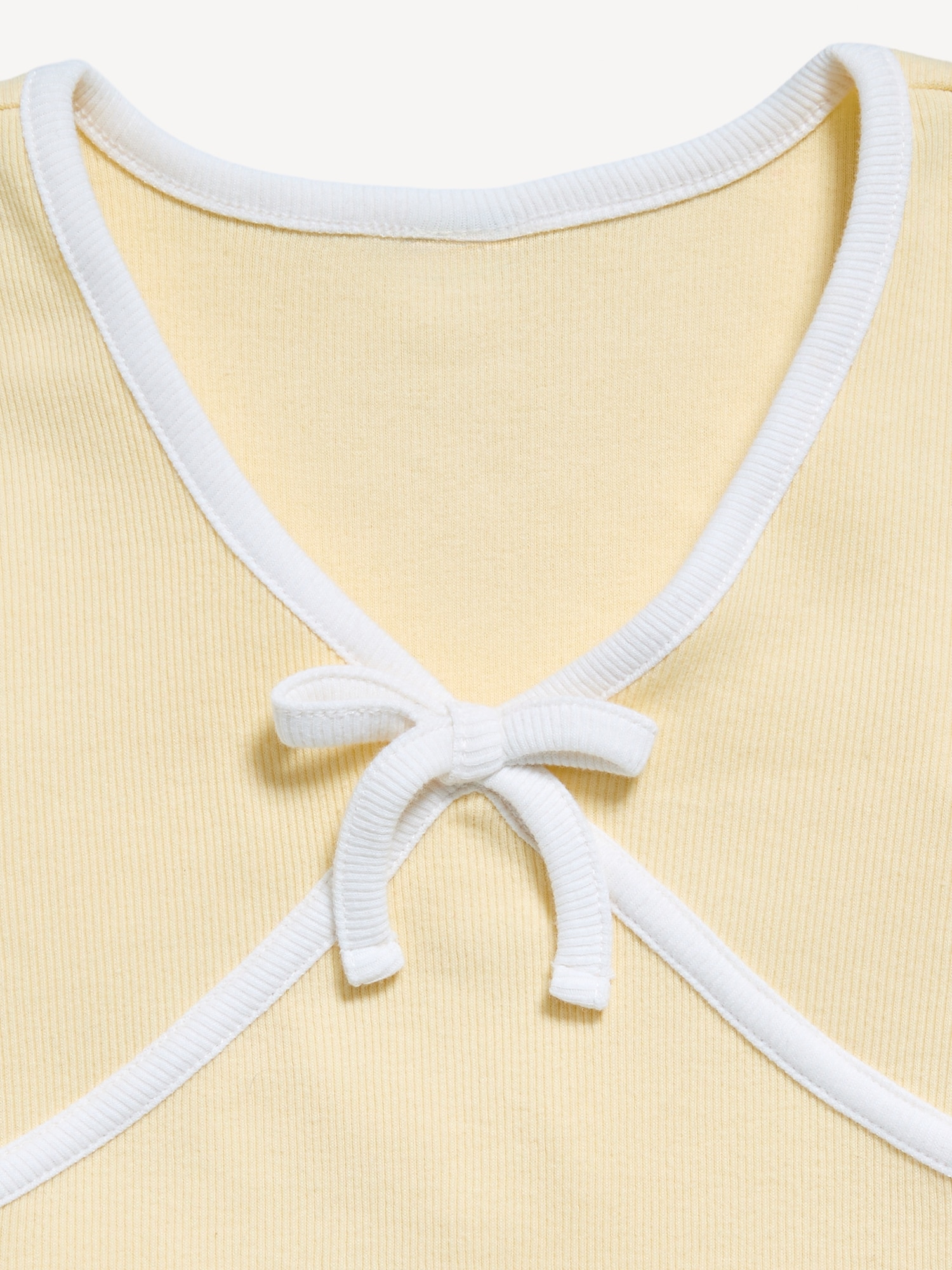 Fitted Short-Sleeve Ribbed Bow Top for Girls