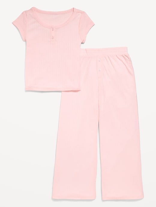 Image number 1 showing, Ribbed Henley Pajama T-Shirt and Pants Set for Girls