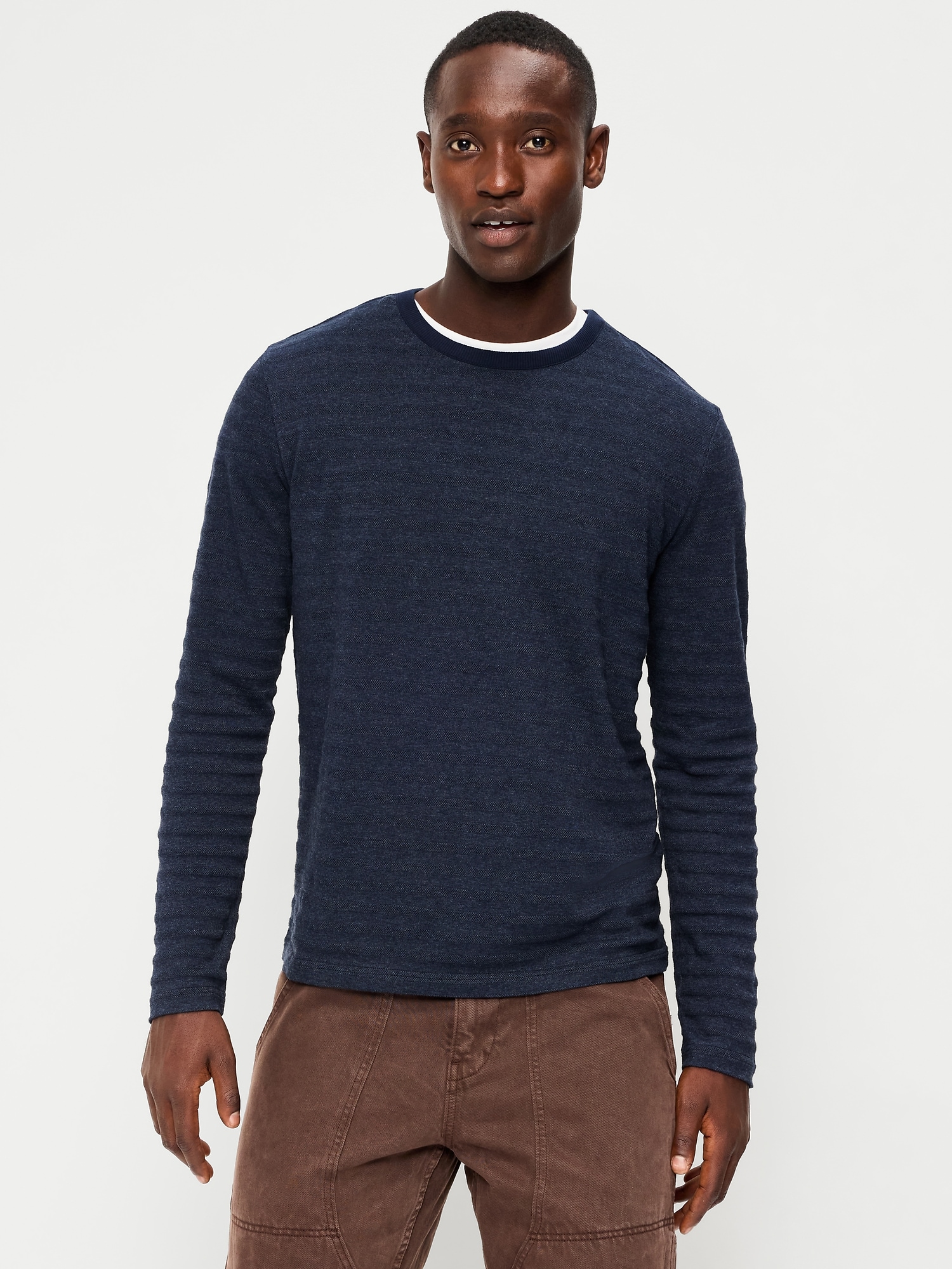 Long-Sleeve Textured-Knit Striped T-Shirt