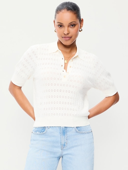 Image number 1 showing, SoSoft Lite Short-Sleeve Pointelle Cropped Polo
