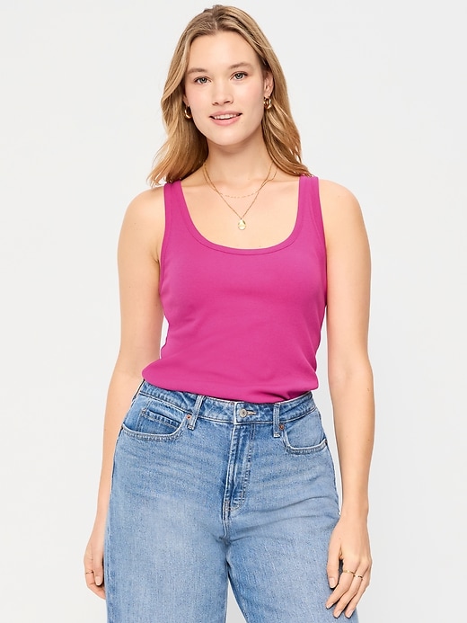 Image number 4 showing, First-Layer Ribbed Scoop-Neck Tank Top