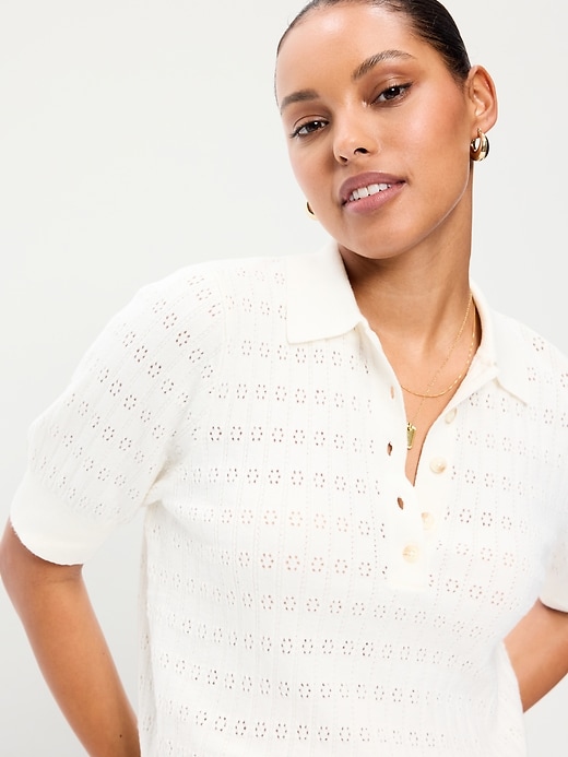 Image number 3 showing, SoSoft Lite Short-Sleeve Pointelle Cropped Polo