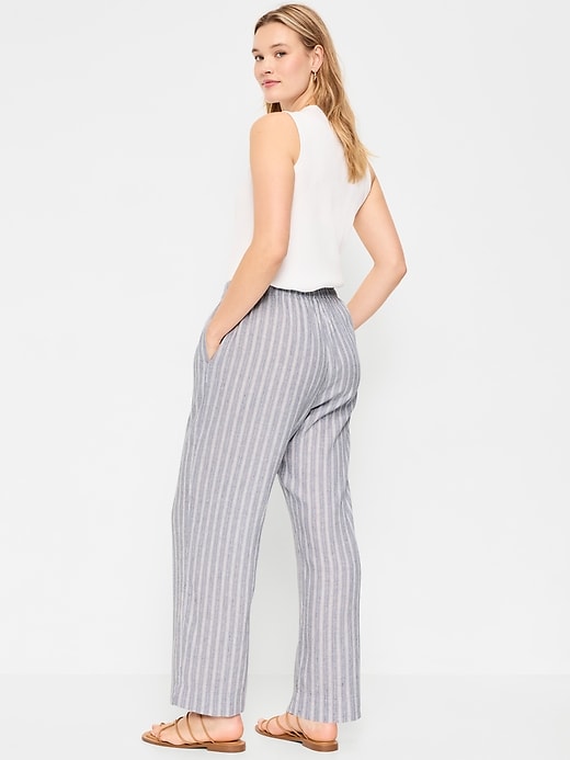 Image number 7 showing, High-Waisted Linen-Blend Straight Pants