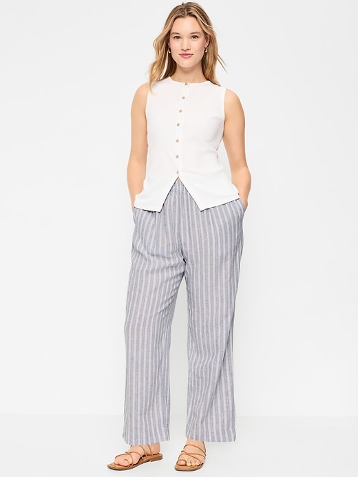 Image number 6 showing, High-Waisted Linen-Blend Straight Pants