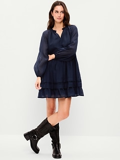 Long-Sleeve Swing Mini Dress
