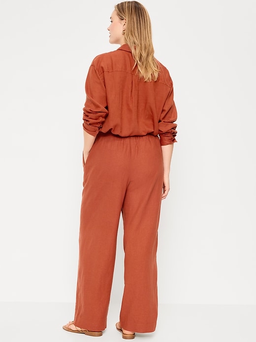 Image number 7 showing, High-Waisted Linen-Blend Wide-Leg Pants