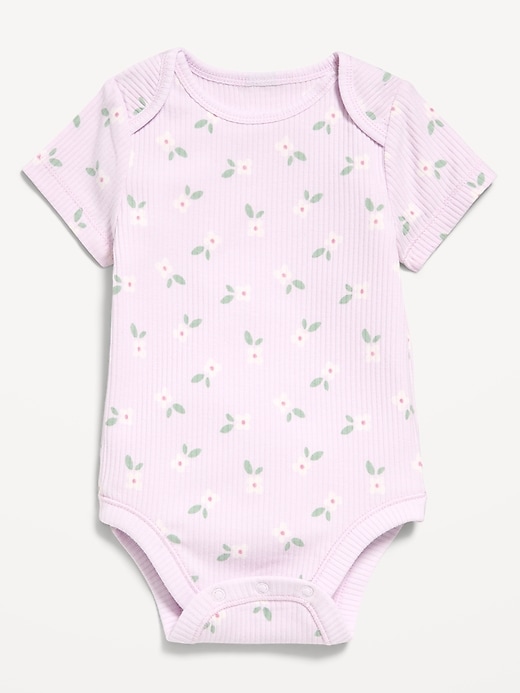 Image number 1 showing, Printed Short-Sleeve Ribbed Bodysuit for Baby