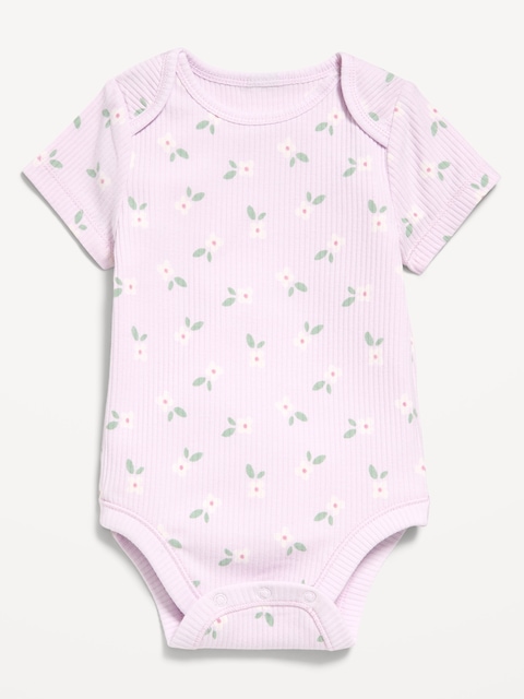 Printed Short-Sleeve Ribbed Bodysuit for Baby