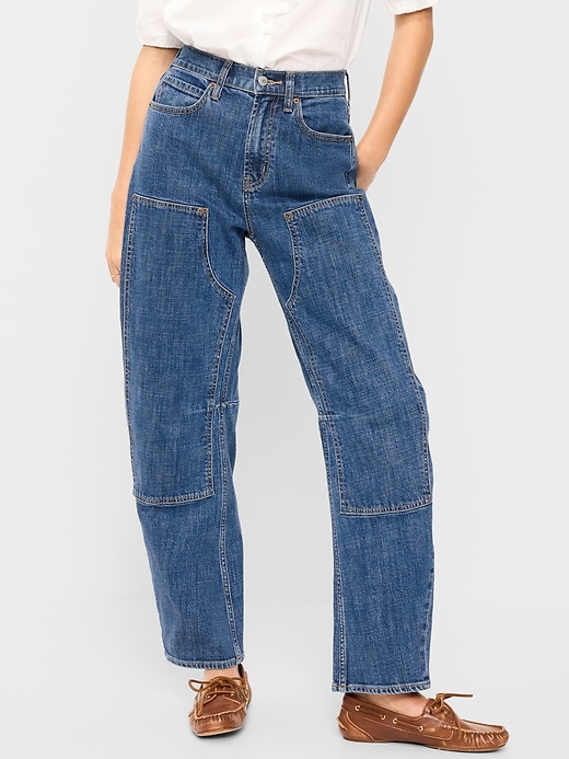 Image number 2 showing, High-Waisted Baggy Barrel Utility Jeans