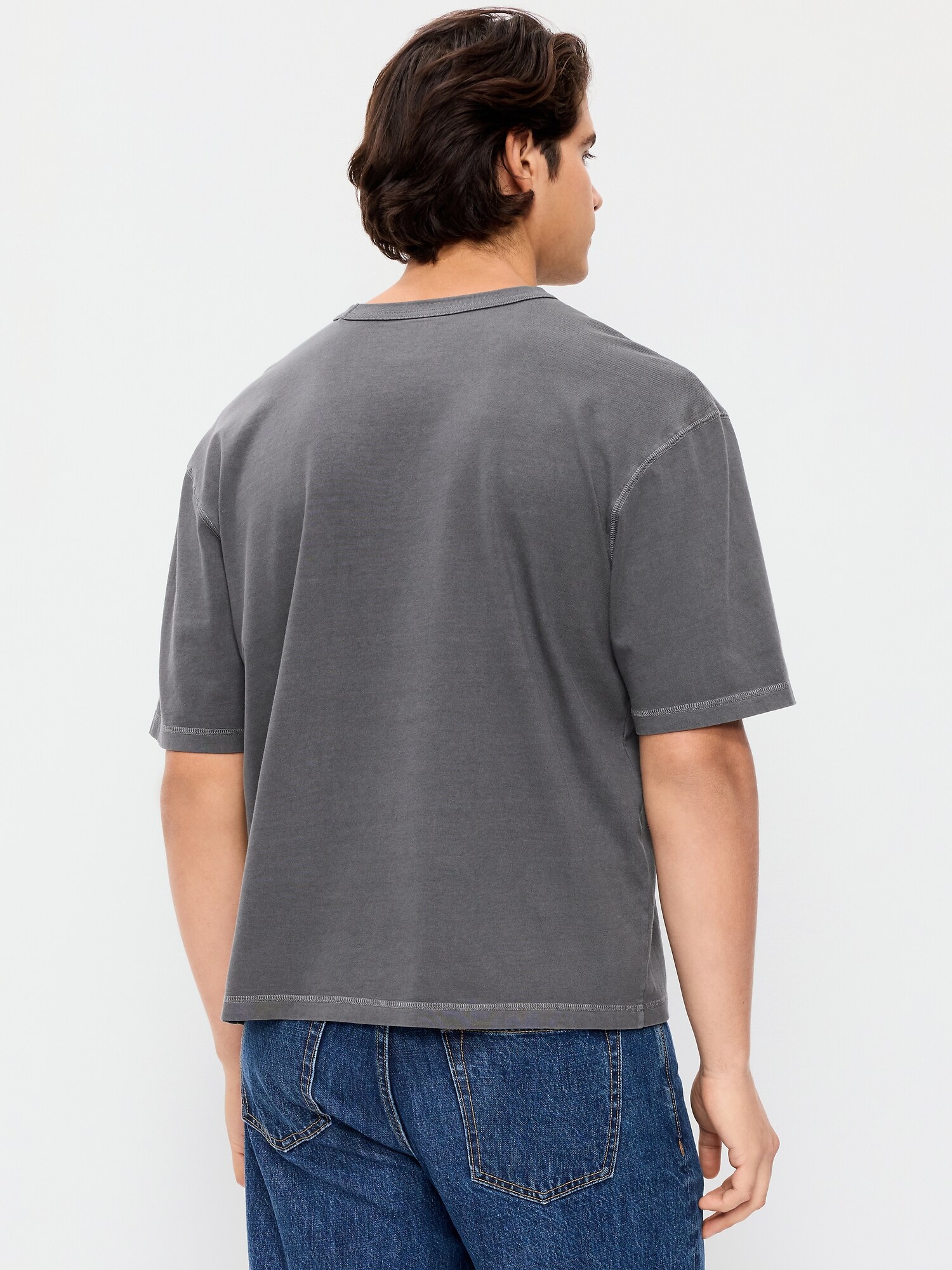 Мужская футболка Old Navy Garment-Dyed Heavyweight Cropped T-Shirt, цвет: Blackjack — фото 2