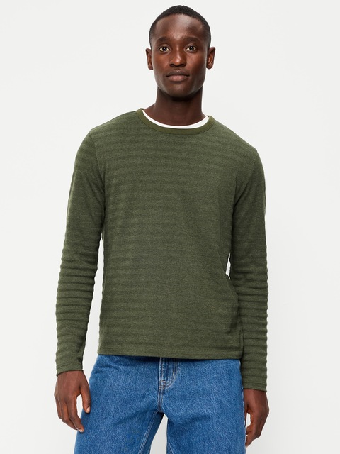 Long-Sleeve Textured-Knit Striped T-Shirt