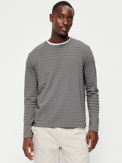 Long-Sleeve Textured-Knit Striped T-Shirt
