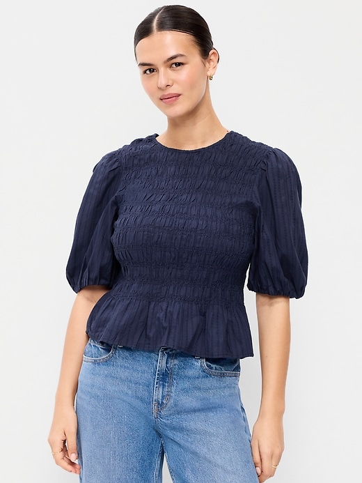 Image number 4 showing, Puff Sleeve Peplum Smocked Top