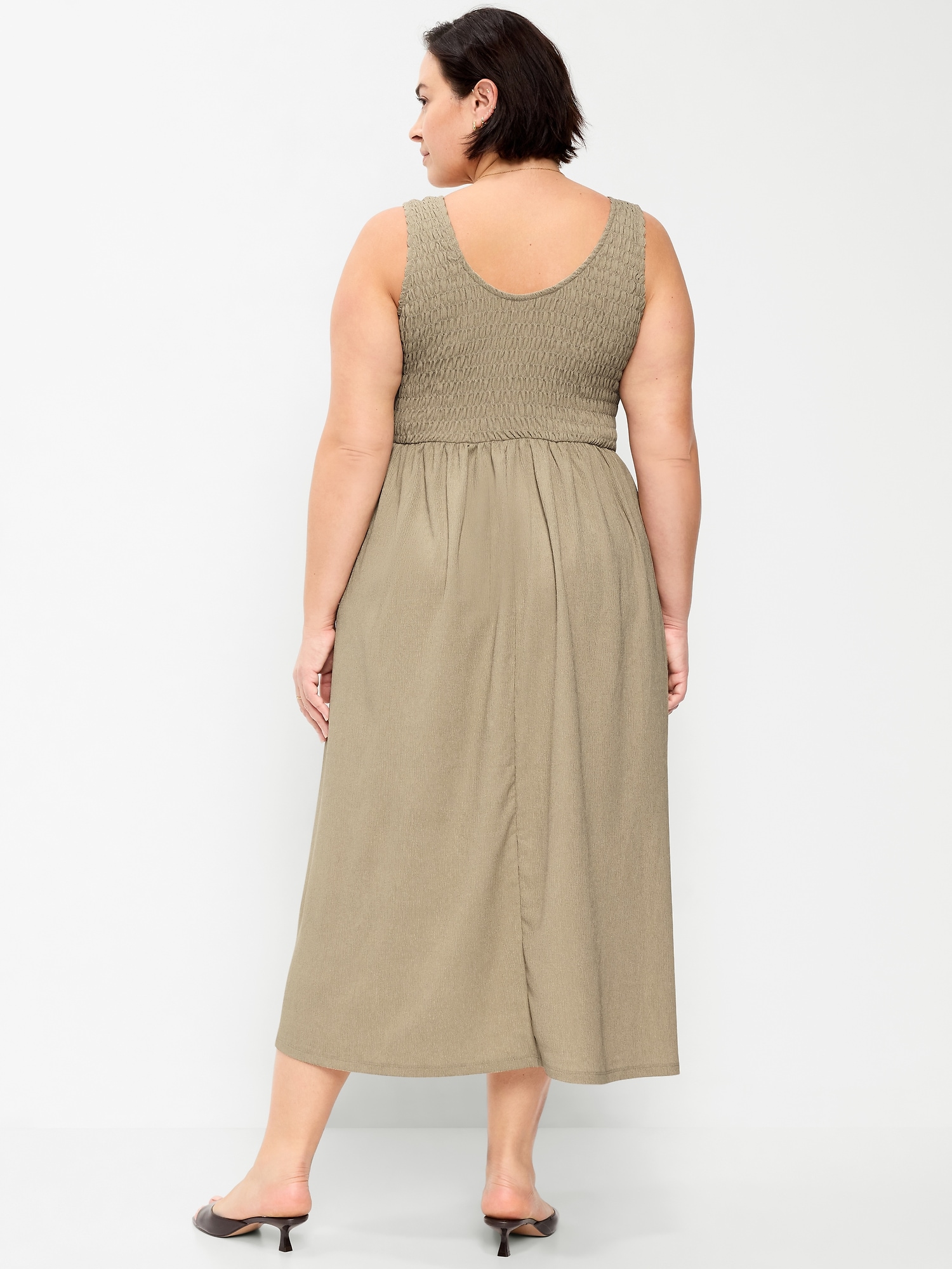 Fit & Flare Lightweight Smocked-Bodice Midi Dress