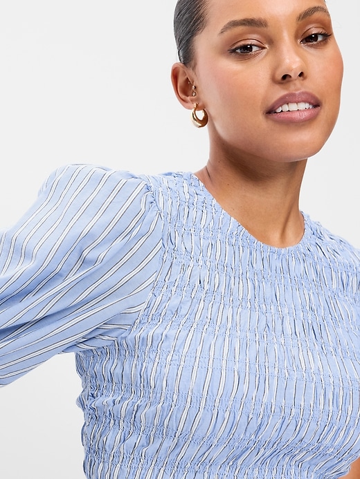 Image number 4 showing, Puff Sleeve Peplum Smocked Top