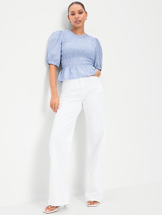 Image number 3 showing, Puff Sleeve Peplum Smocked Top