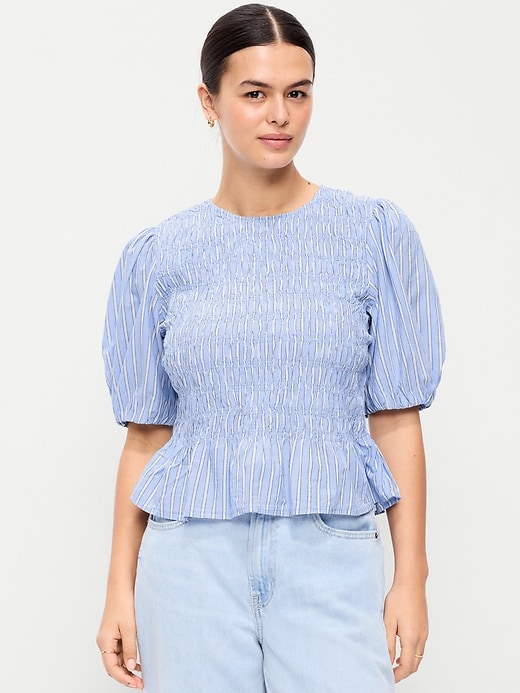 Image number 5 showing, Puff Sleeve Peplum Smocked Top