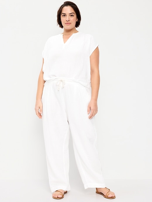 Image number 6 showing, High-Waisted Crinkle Gauze Wide-Leg Barrel Pants