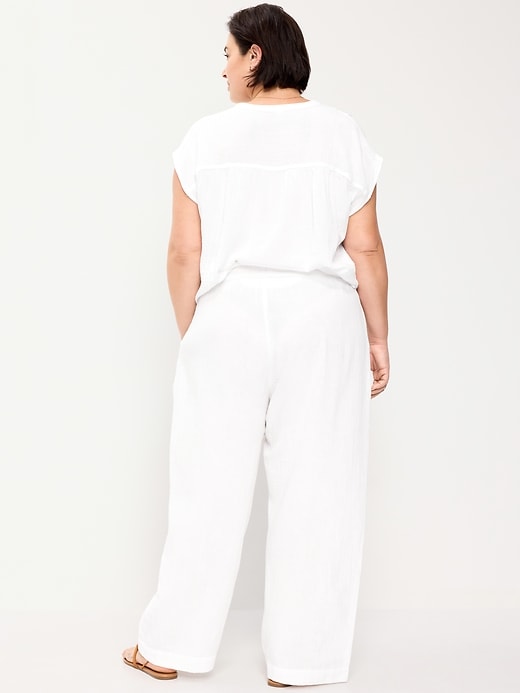 Image number 7 showing, High-Waisted Crinkle Gauze Wide-Leg Barrel Pants