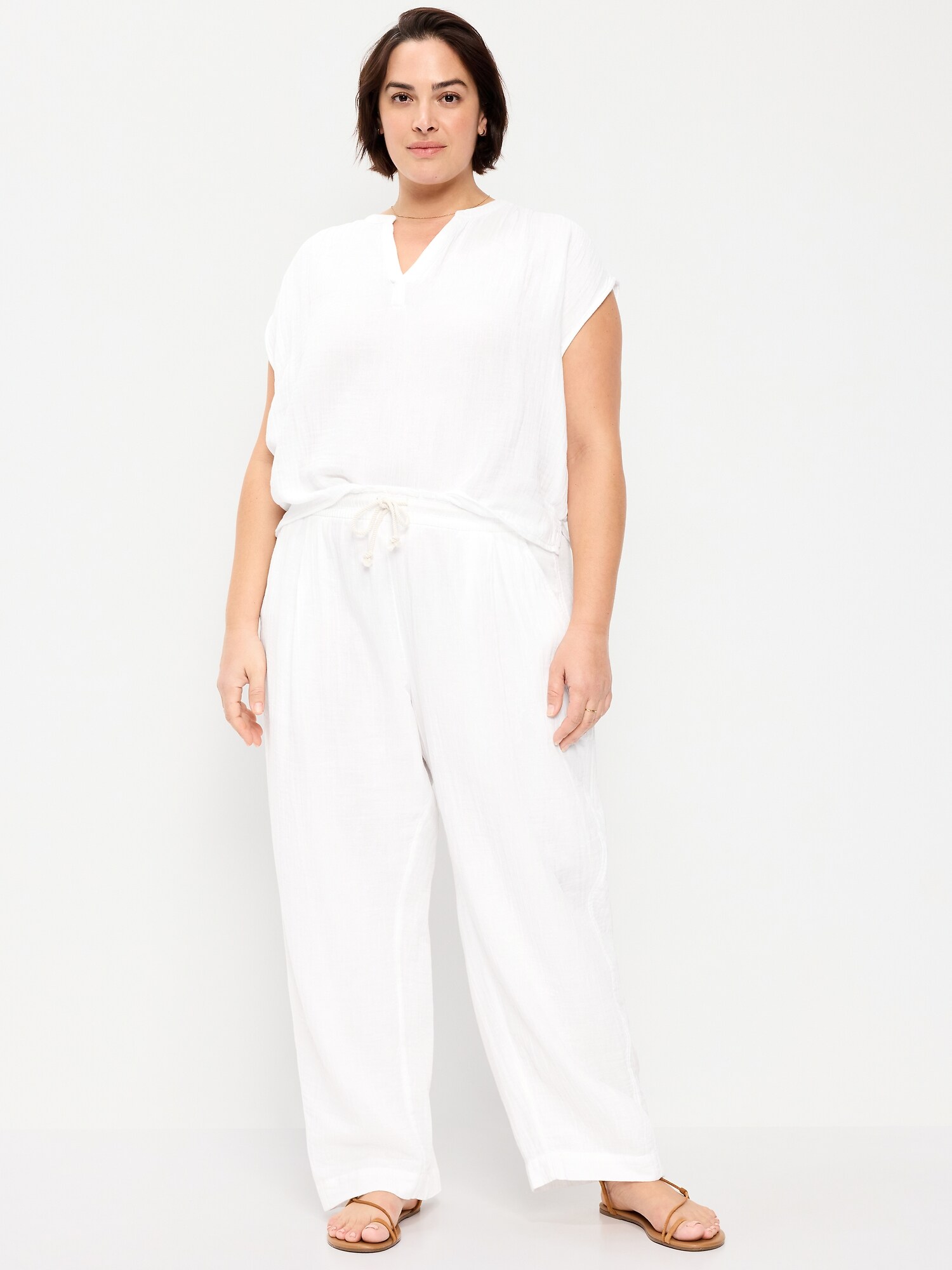 Женские брюки Old Navy High-Waisted Crinkle Gauze Barrel Ankle, цвет: Белый — фото 6