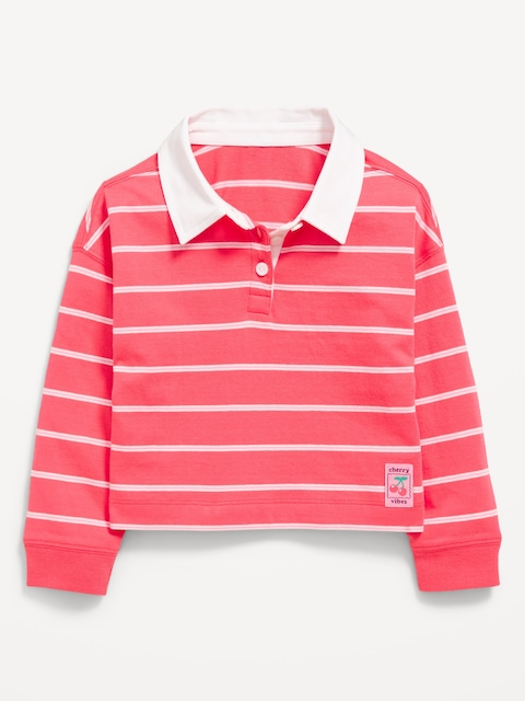 Long-Sleeve Cropped Polo Shirt for Toddler Girls