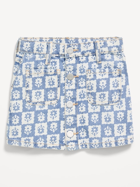 Printed High-Waisted Button-Front Jean Skirt for Toddler Girls