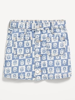 Printed High-Waisted Button-Front Jean Skirt for Toddler Girls