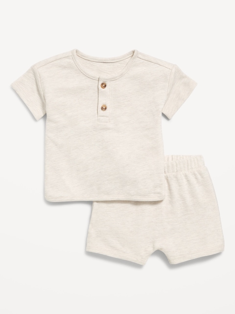Jacquard-Knit Henley Shirt and Shorts Set for Baby