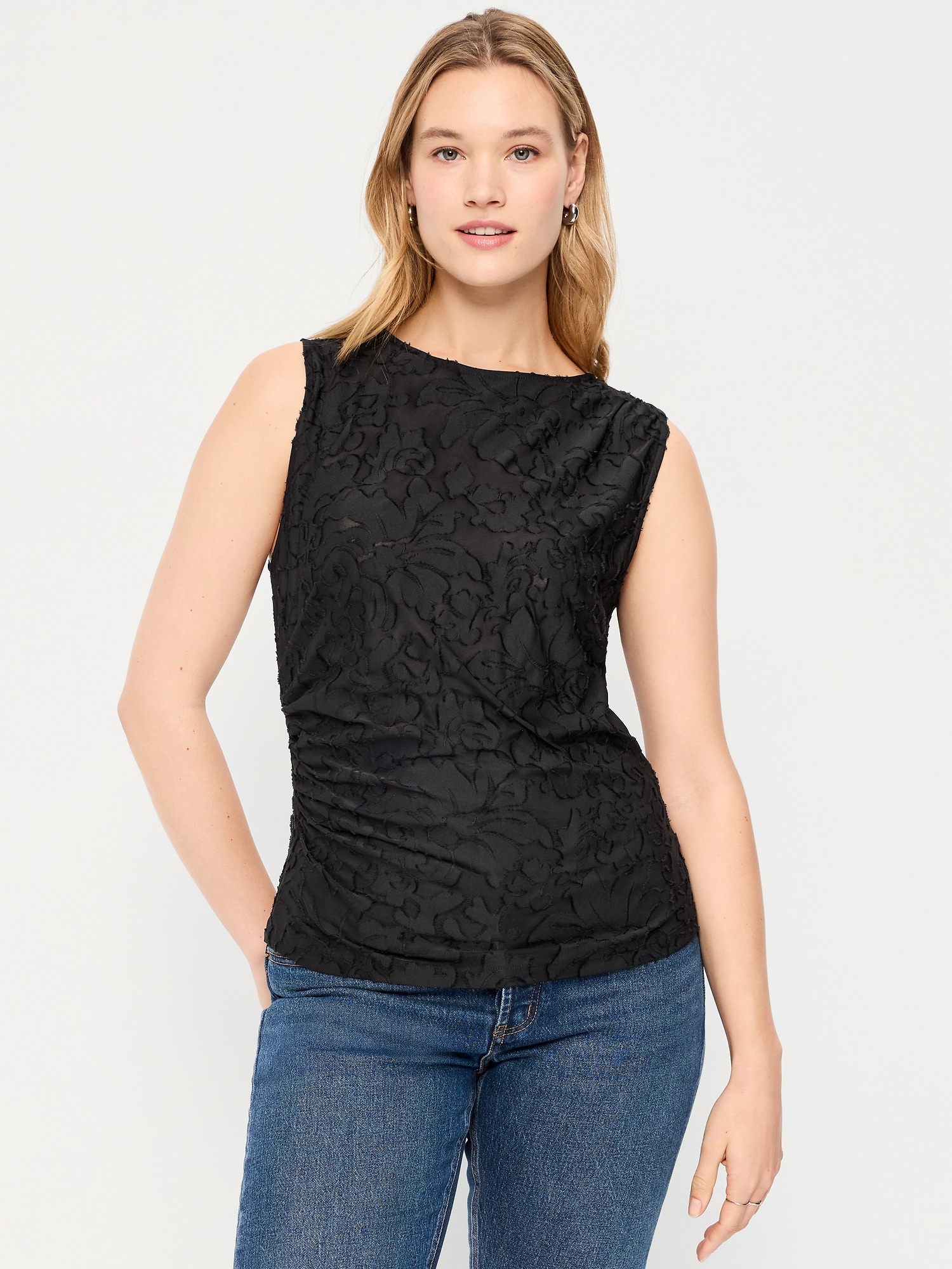 Jacquard Side-Drape Top