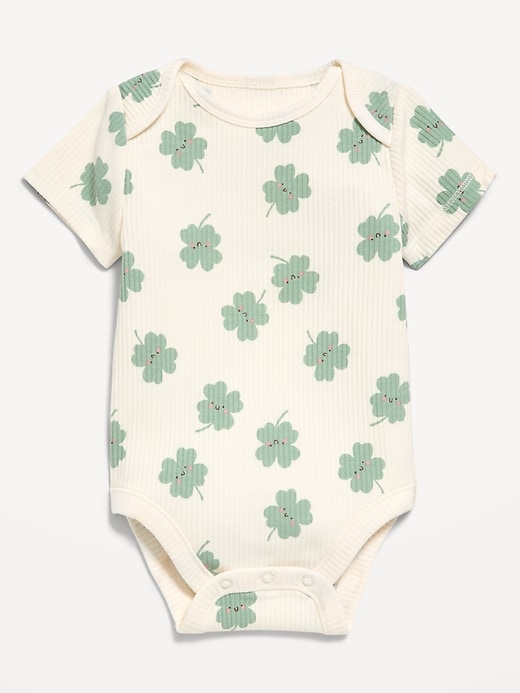Image number 1 showing, Printed Unisex Short-Sleeve Ribbed Bodysuit for Baby