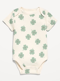 Printed Unisex Short-Sleeve Ribbed Bodysuit for Baby