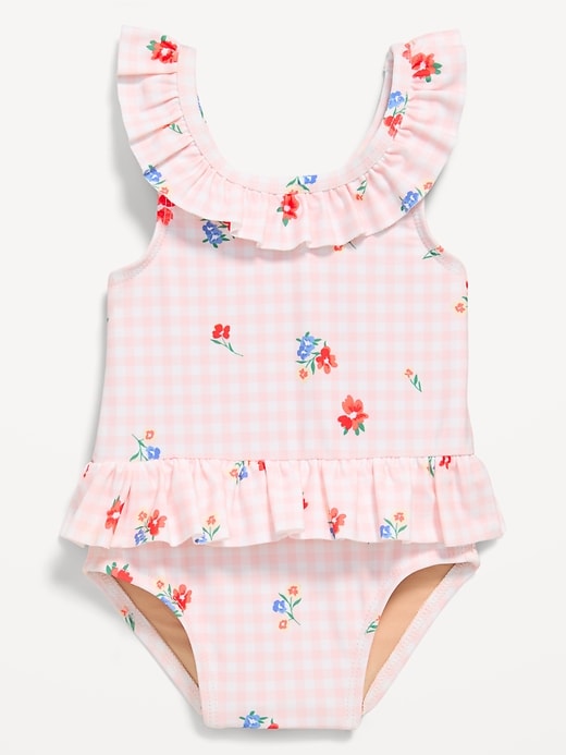 Image number 1 showing, Printed Ruffle-Trim One-Piece Swimsuit for Baby