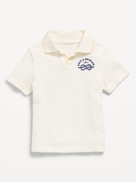 Textured-Knit Graphic Polo Shirt for Toddler Boys